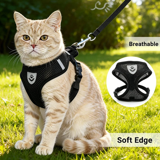 Adjustable Harness And Leash Set - Reflective Escape Proof Mesh Vest