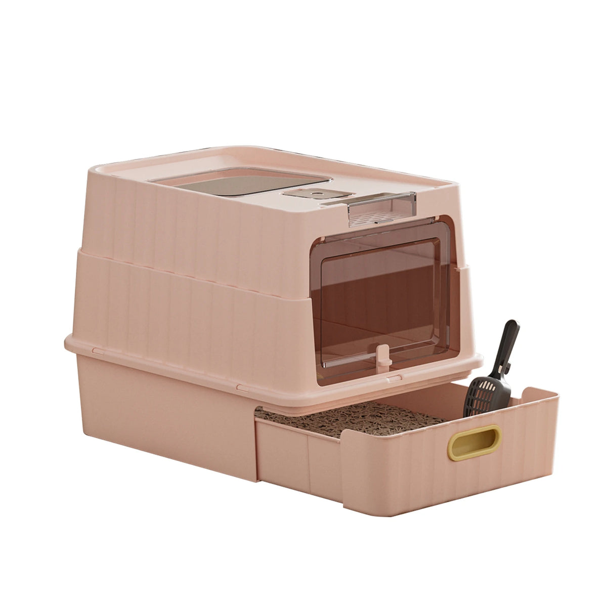 Large Cat Litter Box With Pull-Out Drawer, Fully Covered For Privacy & Odor Control, Front Entry & Top Exit, Leak-Resistant And Easy-Clean Tray