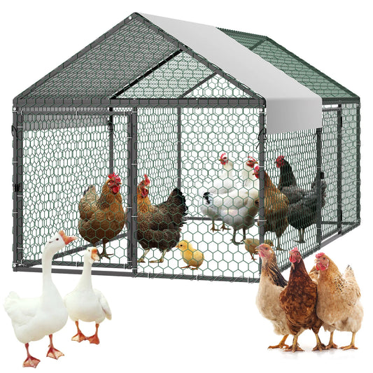 SucceBuy Metal Chicken Coop with Waterproof Cover & Doors