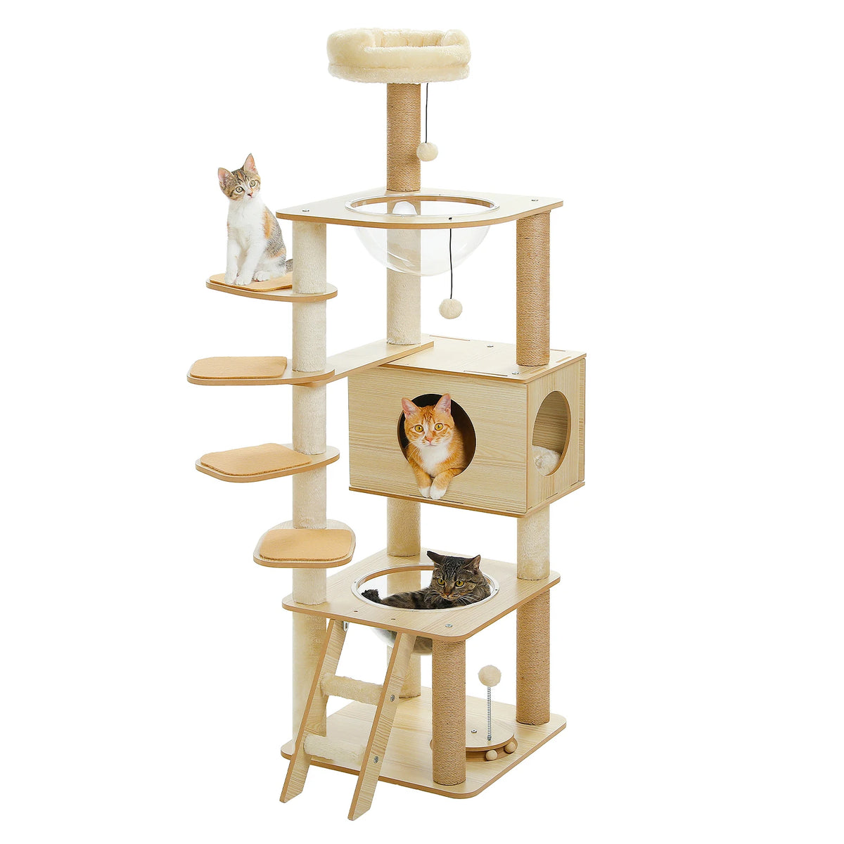 Wood Multi-Level Cat Tree Tower with Scratching Posts