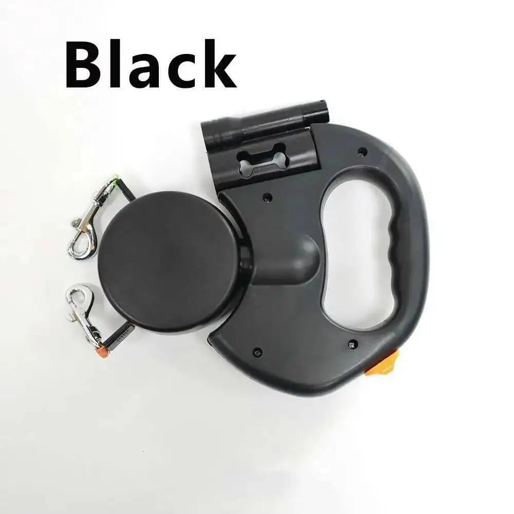Auto Retractable Double-Headed Dog Leash with LED Flashlight 360 Degree Dual Traction Rope