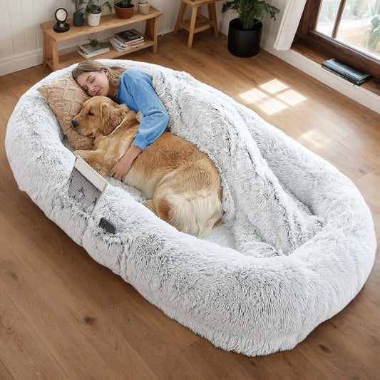 Human Dog Bed, Washable Faux Fur Dog Bed - Orthopedic Dog Bed,71''x45''x14'' Size Fits You and Pets (Grey)