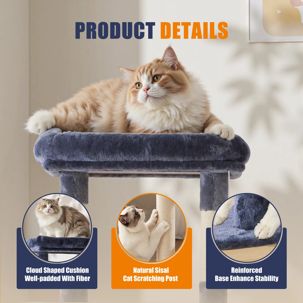 63IN Cat Tree Tower - Natural Scratching Posts -  Climbing Tower with Condo