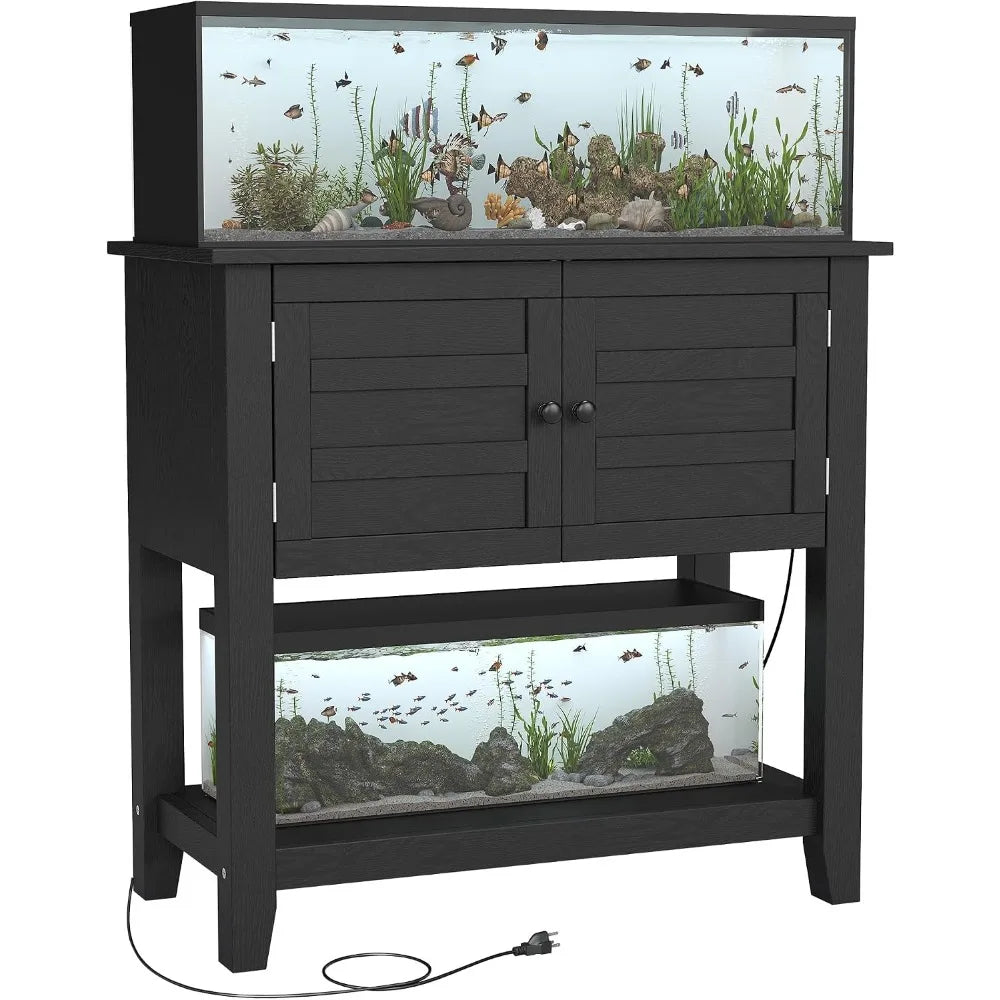 Heavy-Duty Aquarium Stand Cabinet with Built-in Charging Station - Double Magnetic Doors 2-Tier Shelves 660 lb. Steel Frame 20-29 Gal  with Anti-Tip Design