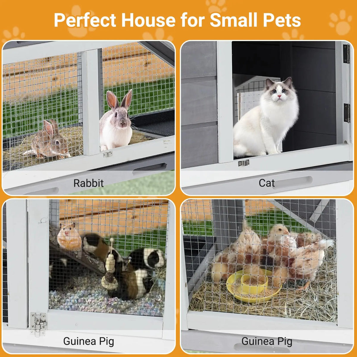 63in Bunny Hutch Indoor, Wooden Rabbit Cage 2-Tier With 3 Removable Trays, Waterproof Roof - Outdoor Coop