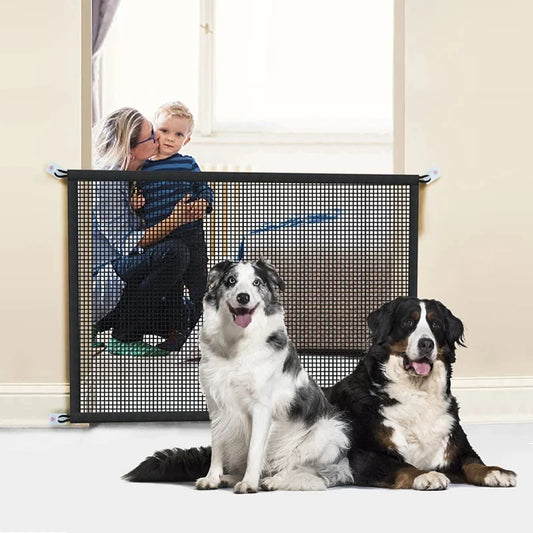 Pet Barrier Fence With 4Pcs Hook - Pet Gate  - New Folding Breathable Mesh Safety Fence