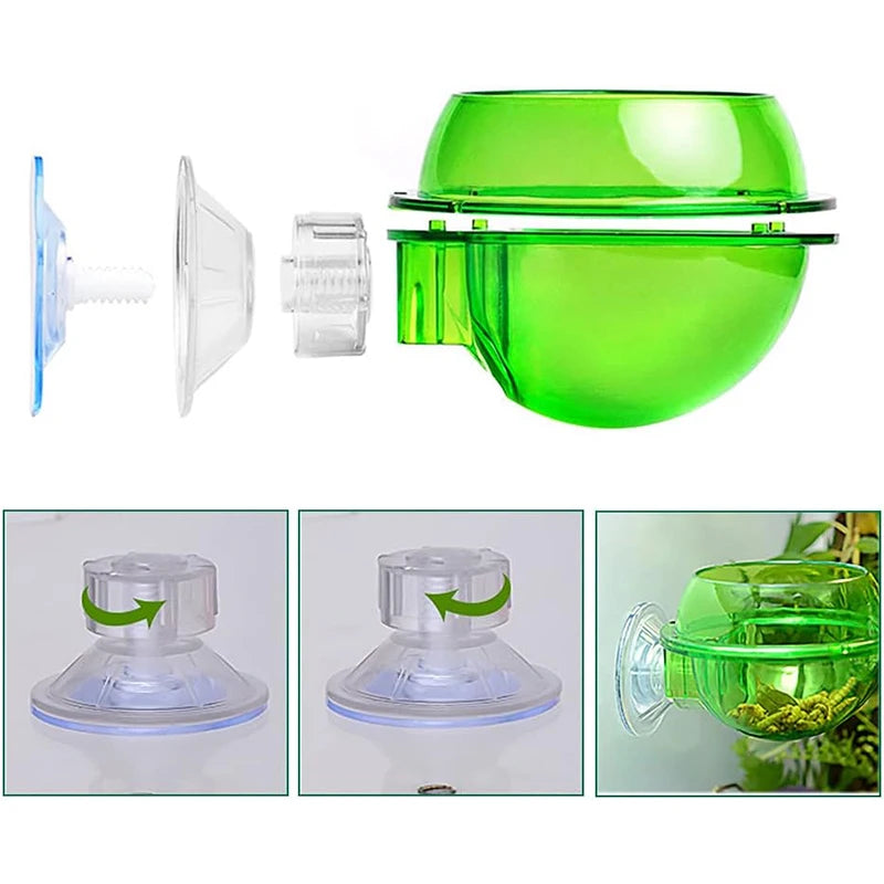 2PCS Suction Cup Reptile Feeder, Chameleon Bowl, Anti-Escape Cup, Water Dish