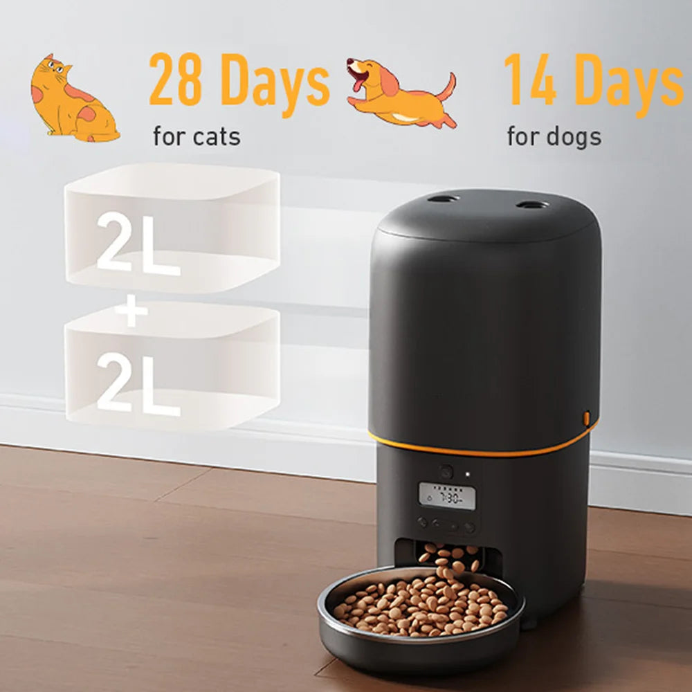 NITYERS 4L Automatic Smart Pet Food Dispenser with Key Control, Voice Recorder, Dual Power Supply, Timed Auto Dog Feeder with Stainless Steel Bowl
