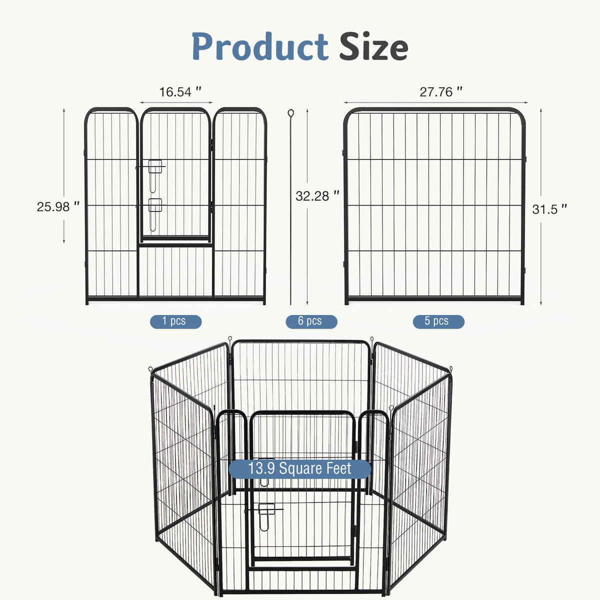 6 Panels Metal Dog Playpen - 24 Inch to 40 Inch Exercise Gate