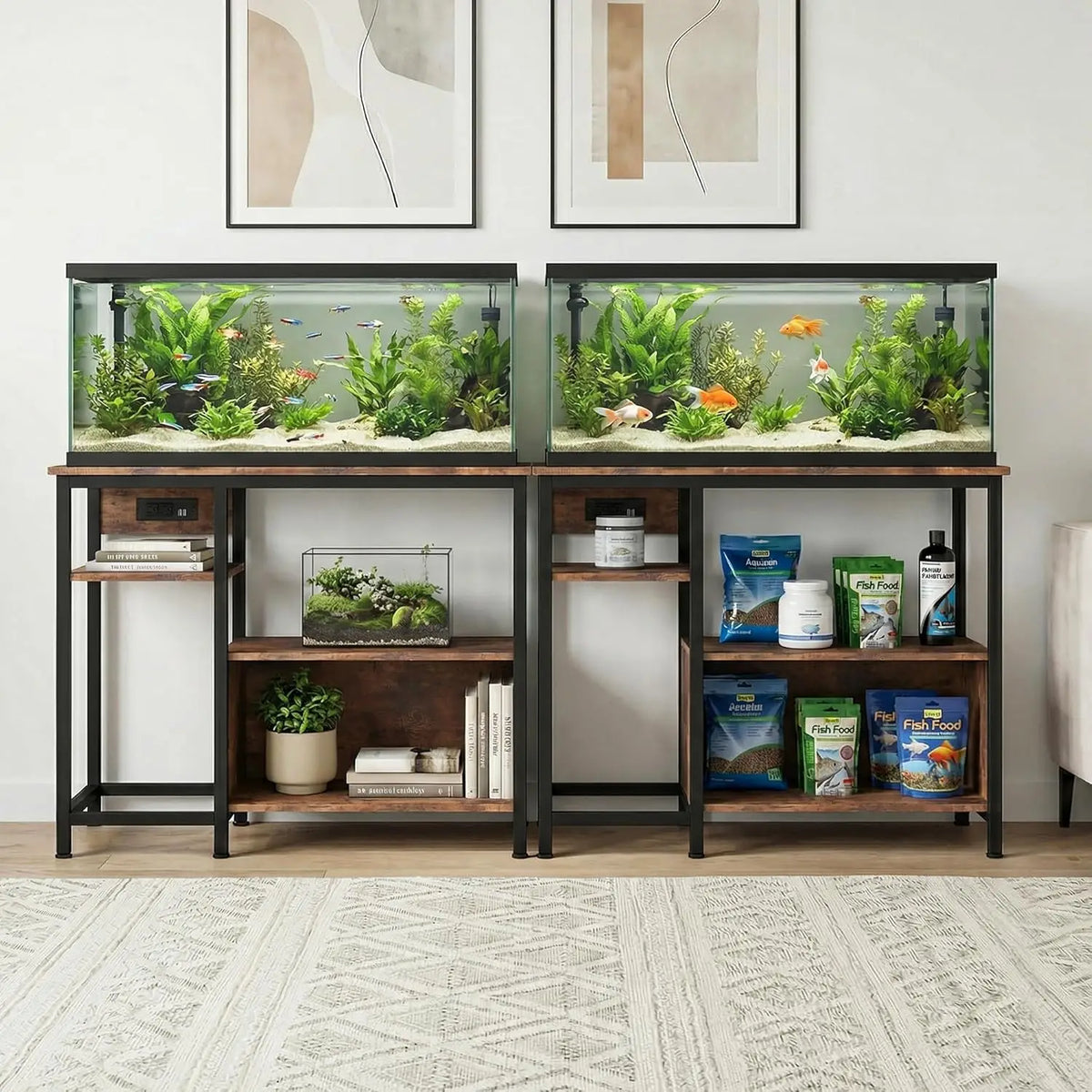 40-50 Gallon Aquarium Stand with Power Outlets – Heavy-Duty Metal & Wood Fish Tank Stand, 4-Tier Open Storage Shelves - 36.6" × 18.9" × 30.7"