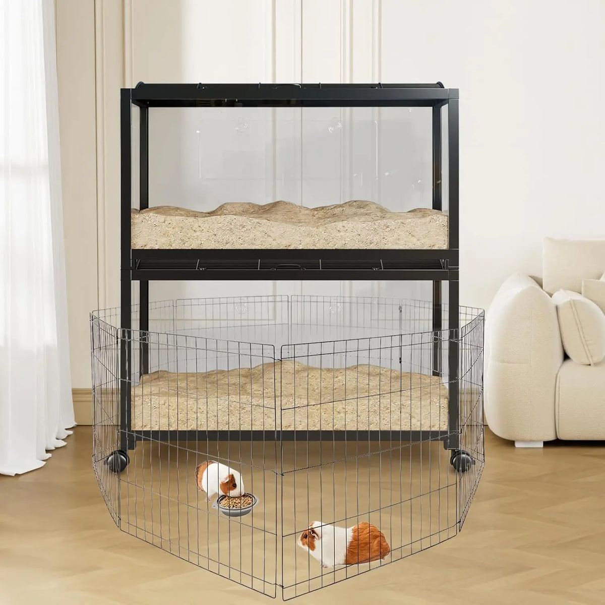 Large Cage, 3-Tier with Running Wheel, Water Bottle, Food Bowl, Ramps