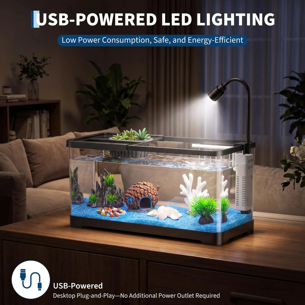 Fish Tank Starter Kit With Filter And Light Plastic Tank