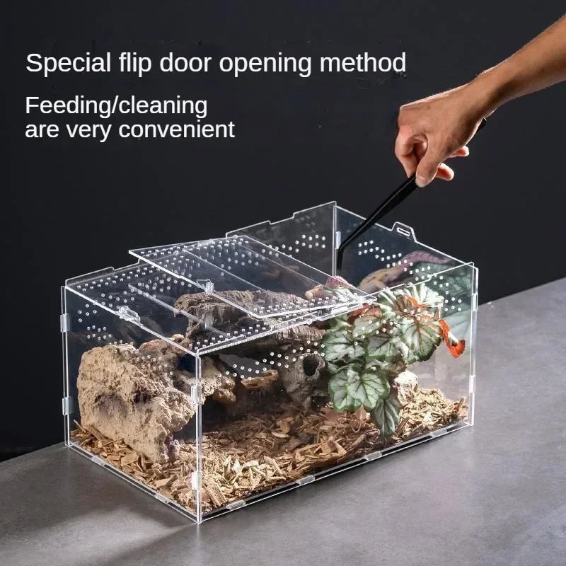 Acrylic Transparent Reptile Terrarium Breeding Box Enclosure Reptile Habitat