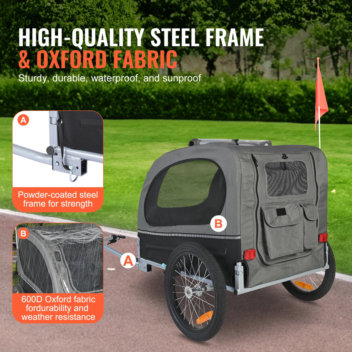 SucceBuy 88 lbs. Dog Bike Trailer with Wheels, Coupler, Reflectors, and Flag