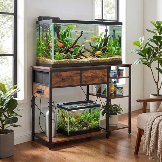 Aquarium Stand with Power Outlet for Fish or Reptile Tank 49.2" x 17,7" Top Tabletop Terrarium