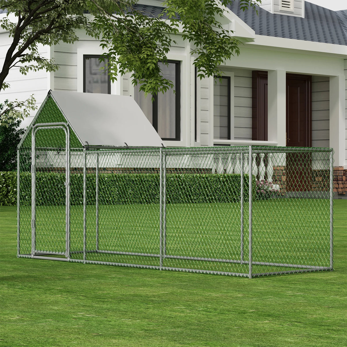 Large Metal Chicken Coop, with Waterproof and Anti-UV Cover, Walk-in Chicken House for 8/10 Chickens, Rabbits Duck Outdoor Farm Yard