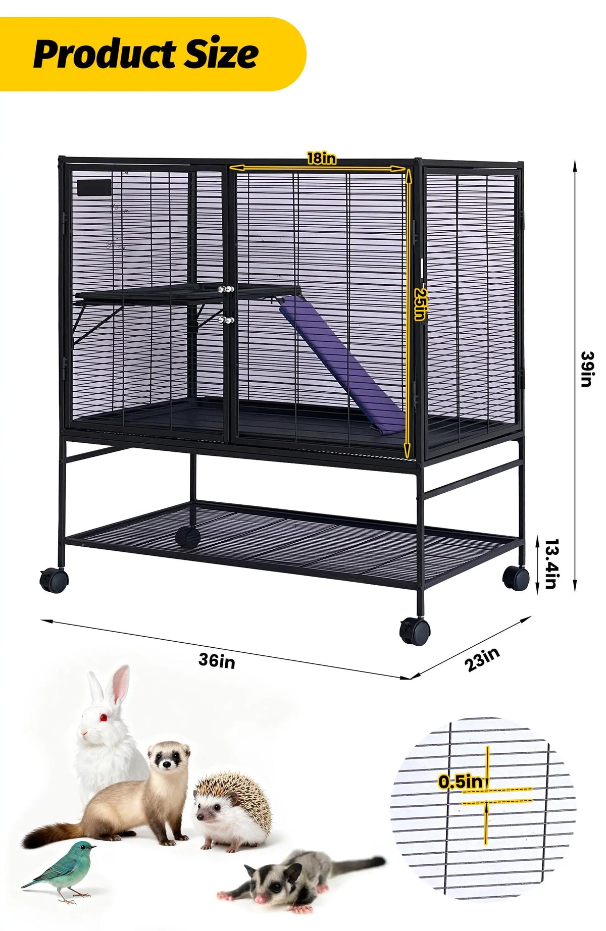 Small Animal Cage, 39” H  with Removable Ramp & Tray