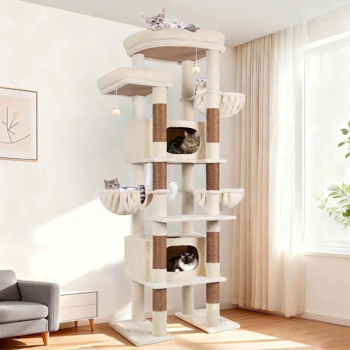 Globlazer 84" Floor to Ceiling Cat Tree Tower for Multiple Large Cats Adjustable Multi-Level Climbing Activity Center