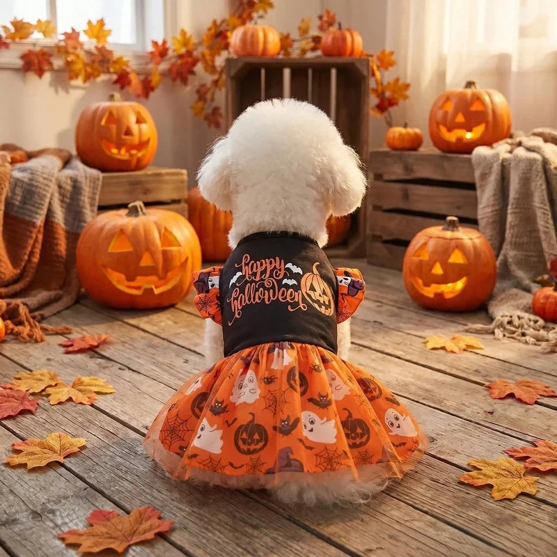 Happy Halloween Dog Tutu Dress Ruffle Pumpkin Skirt