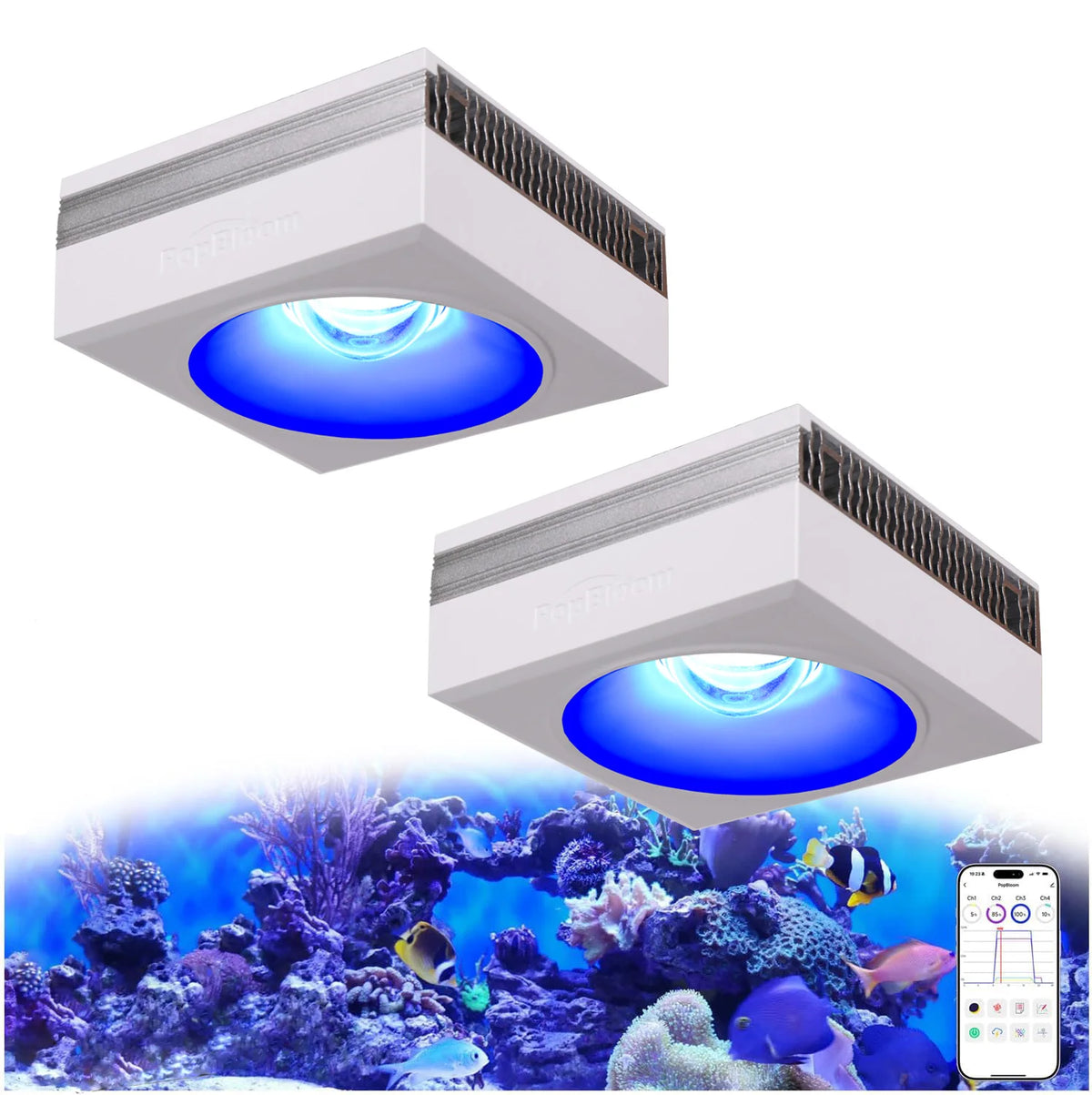 NEW PopBloom RL90 -WiFi Led Aquarium Light -  Full Spectrum, Reef Light Marine Aquarium Tank Lamp