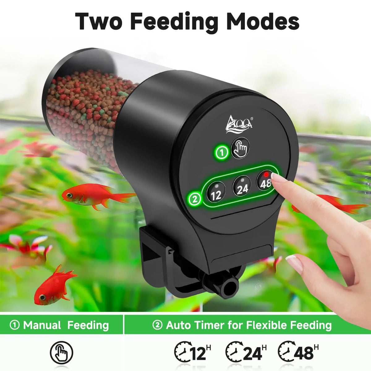 Automatic Fish Feeder for Aquarium with 12H/24H/48H Timer, 3.72oz Large Capacity Auto/Manual Feeding Modes