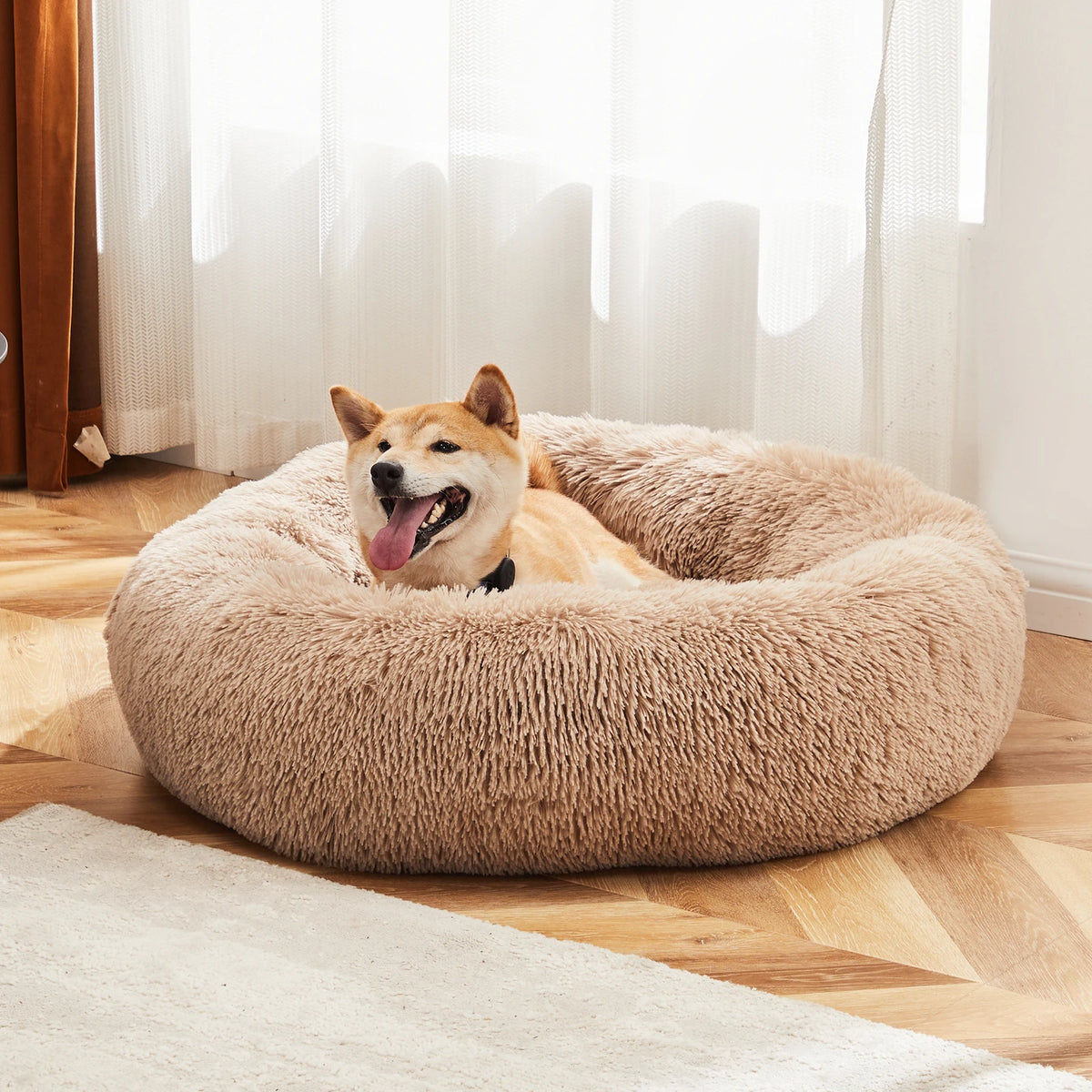 Round- Fluffy- Plush- Calming Fur Dog Bed for Small to Medium to Large Dogs