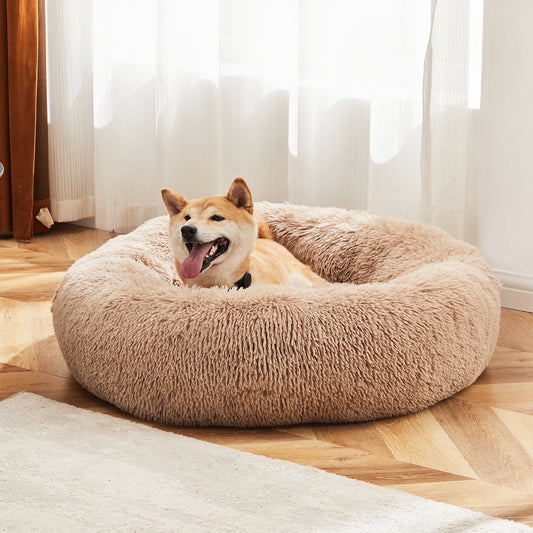 Round- Fluffy- Plush- Calming Fur Dog Bed for Small to Medium to Large Dogs