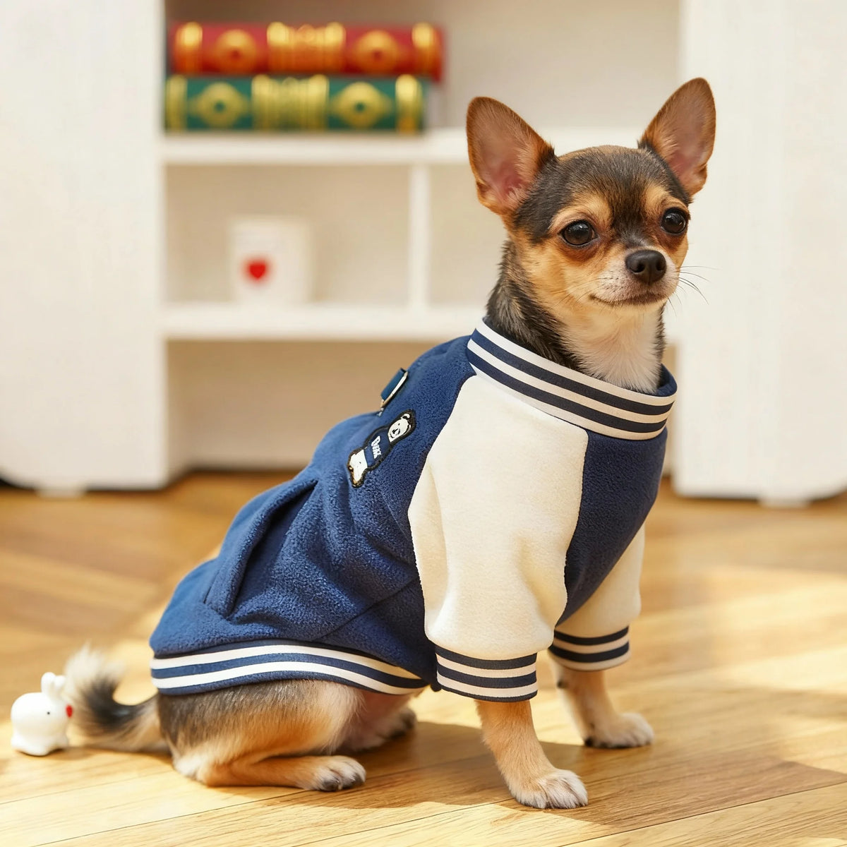 Baseball Style Dog Jacket, Cozy Fleece Puppy Coat with Snap Button Design