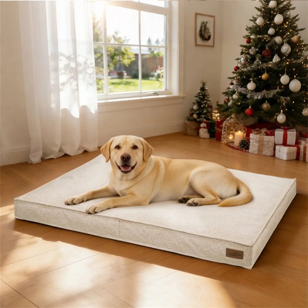 Large Dog Bed Washable Rectangular Pillow Bed with Linen Cover Foam Base Waterproof Lining Calming Sleep Pet Bed Mattress