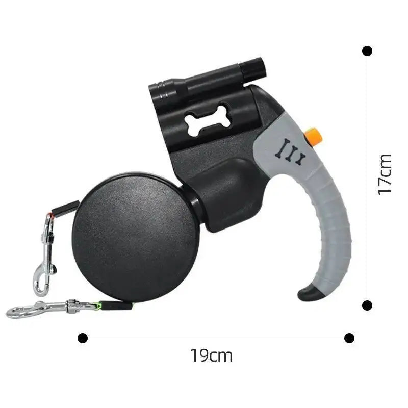 Auto Retractable Double-Headed Dog Leash with LED Flashlight 360 Degree Dual Traction Rope