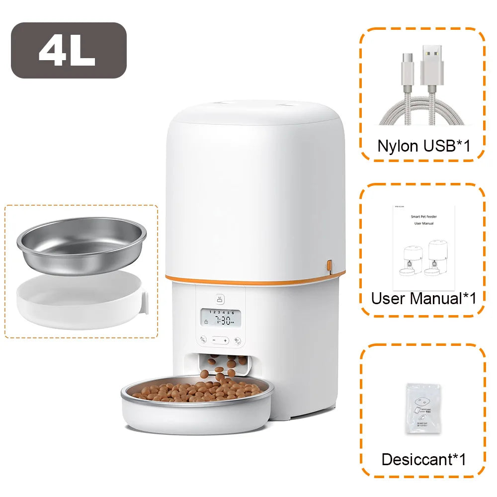 NITYERS 4L Automatic Smart Pet Food Dispenser with Key Control, Voice Recorder, Dual Power Supply, Timed Auto Dog Feeder with Stainless Steel Bowl