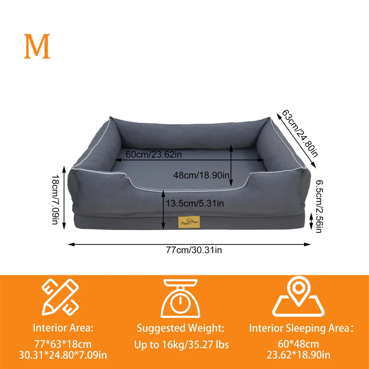 Orthopedic Dog Beds -Dark Grey Pet Sofa Cushion with Removable Machine Washable Cover Foam Base
