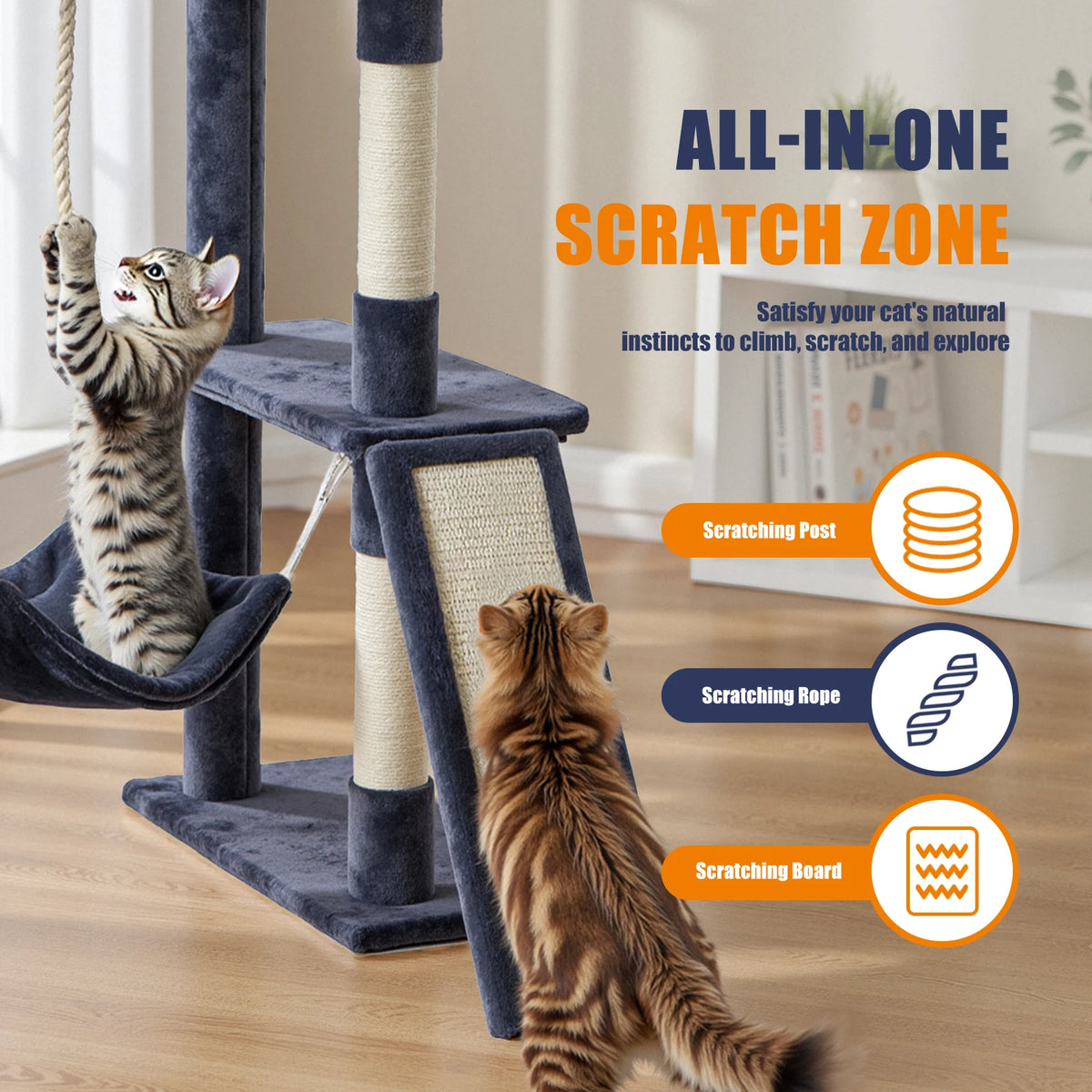 63IN Cat Tree Tower - Natural Scratching Posts -  Climbing Tower with Condo