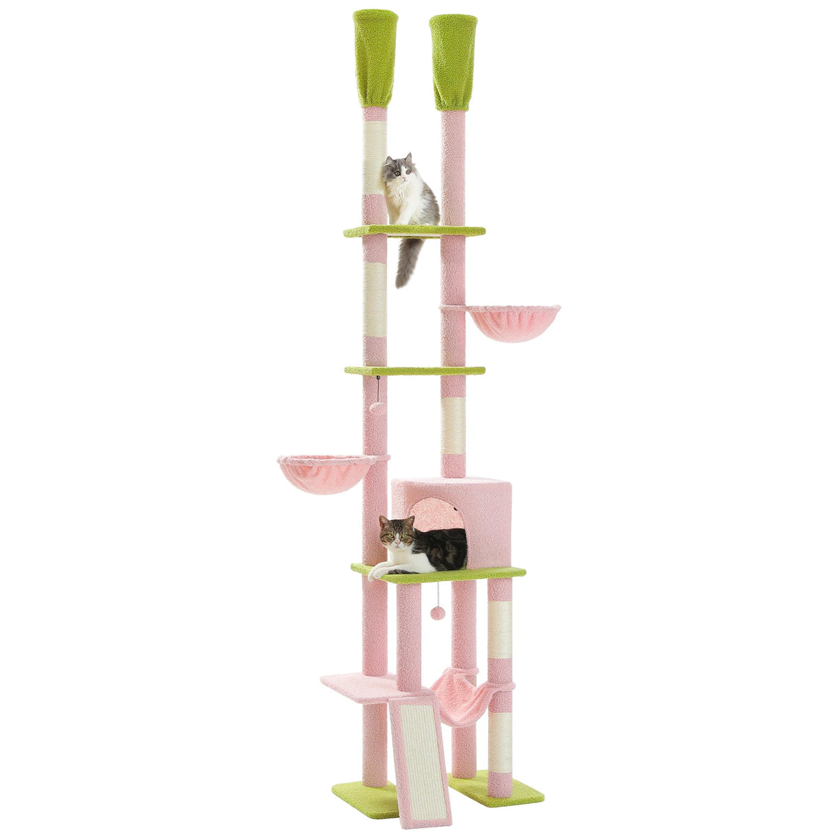 Cactus Cat Tree - Floor to Ceiling Tower 7 Tiers Cat Climbing Tree - 5 Platforms Scratching Posts