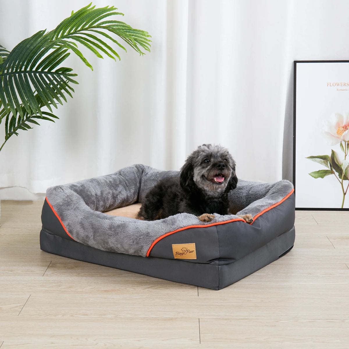 Extra Large Dog Bed Super Soft Orthopedic Foam with Cotton-padded Bolster and Removable Cover
