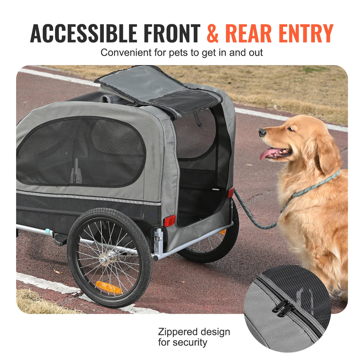 SucceBuy 88 lbs. Dog Bike Trailer with Wheels, Coupler, Reflectors, and Flag