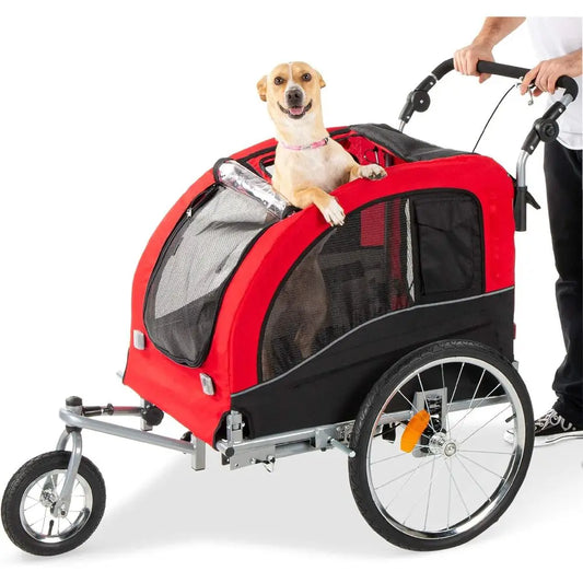 2-in-1 Dog Bike Trailer, Pet Stroller Cycle Carrier w/Hitch, Suspension, Visibility lag and Relect, 66lb