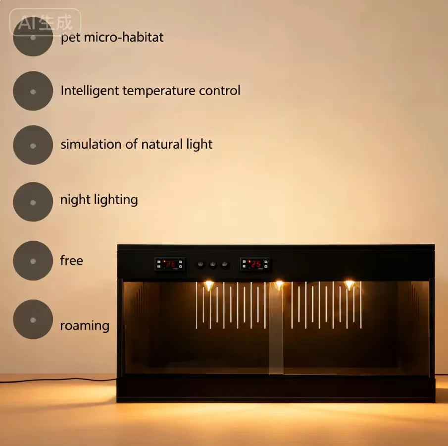 Reptile Lounge Habitat with Glass Sliding Door and Intelligent Thermostat