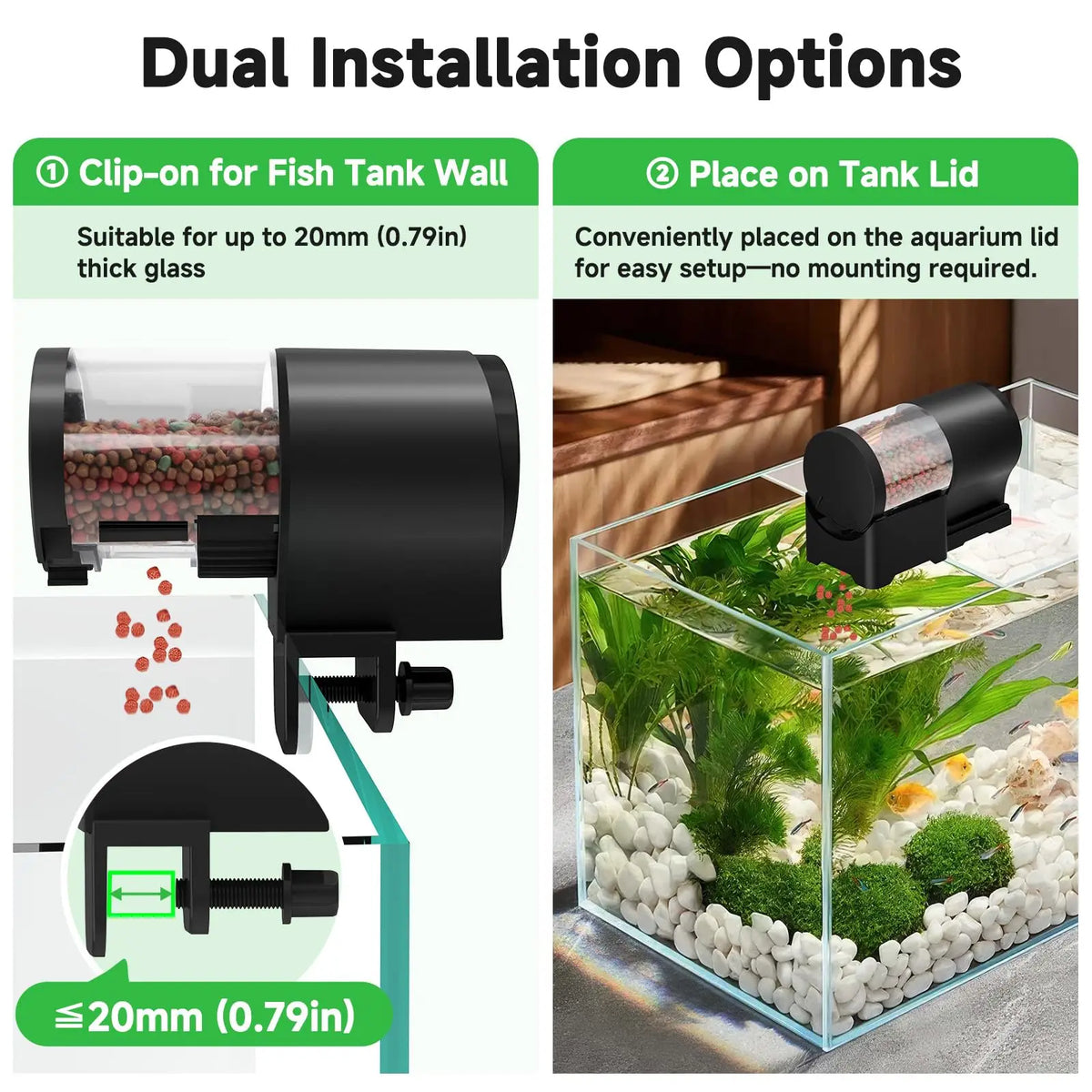 Automatic Fish Feeder for Aquarium with 12H/24H/48H Timer, 3.72oz Large Capacity Auto/Manual Feeding Modes