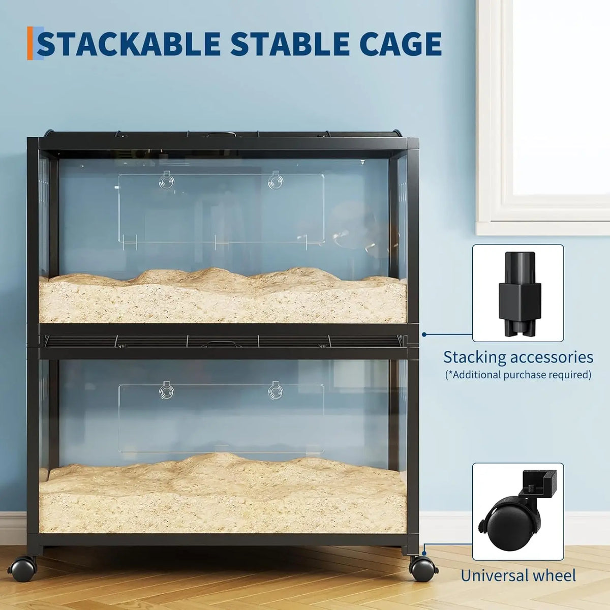 Large Cage, 3-Tier with Running Wheel, Water Bottle, Food Bowl, Ramps