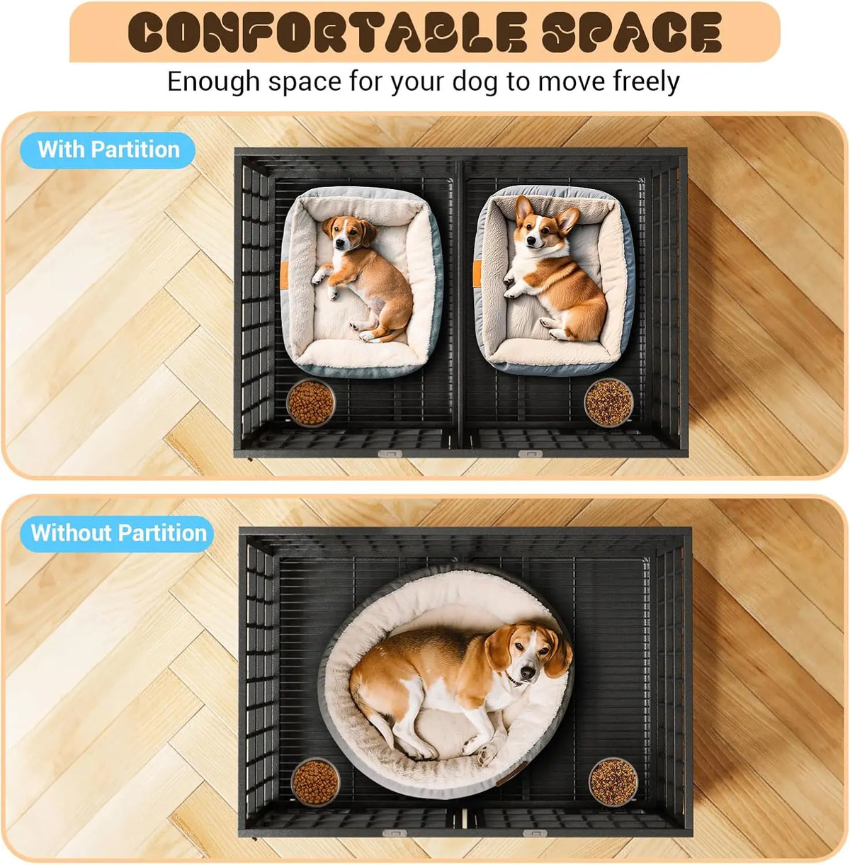 Garvee 42/48 inch Heavy Duty Dog Crate with 4 Lockable Wheels Double Door and Removable Tray for Small Medium Large Dogs ﻿