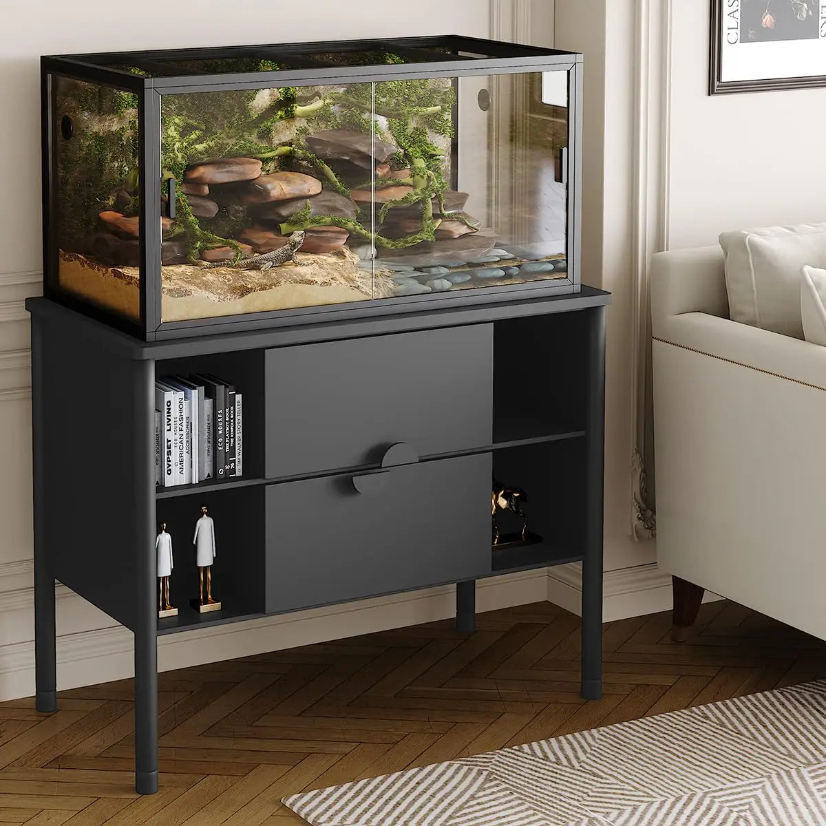 120 Gallon Reptile Tank 4x2x2 Terrarium Enclosure for  Sliding Glass Doors, Heavy Duty Ventilation Top, Easy Assembly