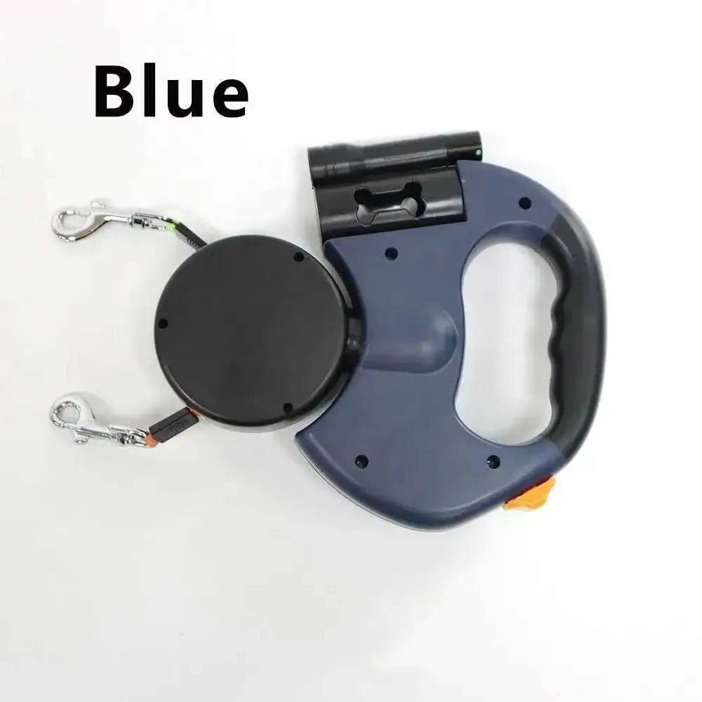 Auto Retractable Double-Headed Dog Leash with LED Flashlight 360 Degree Dual Traction Rope