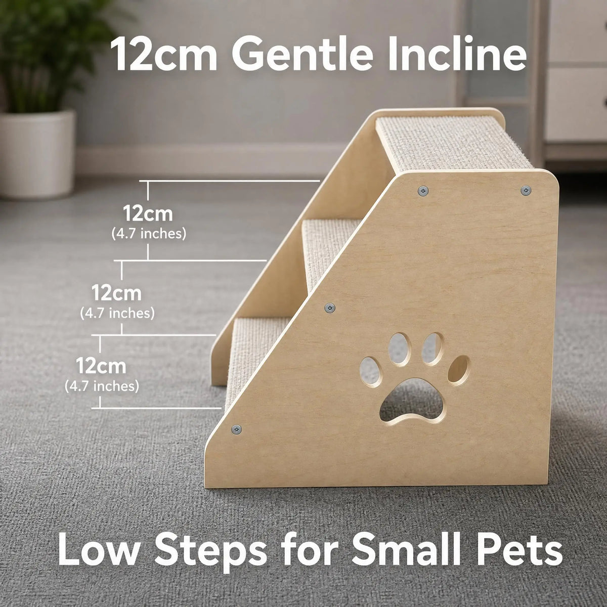 3-Step Wooden Pet Stairs for Small Dogs & Cats – Non-Slip Steps – Soft Fabric Cover – Ideal for Bed, Couch, Car & Senior Pets – Fixed 3-Step Design