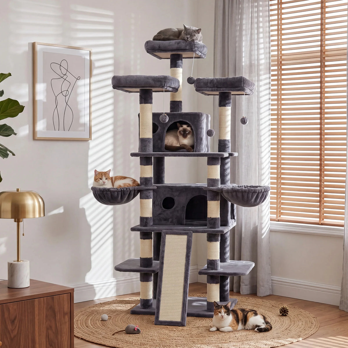 FOOWIN Large Multi Level Cat Tree Tower Indoor Activity Center 2 Condos 3 Plush Perches