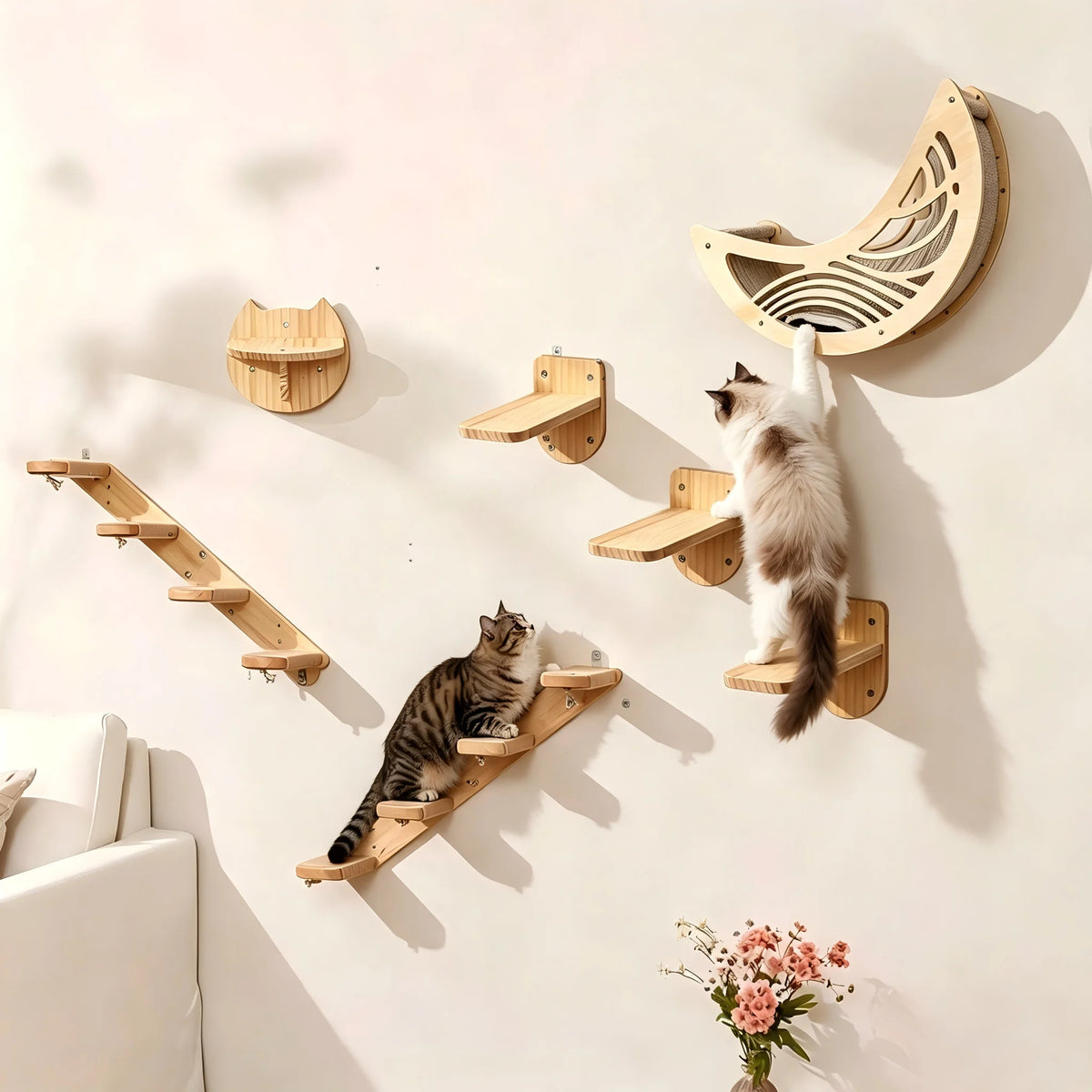 Wall Mounted Cat Shelves Set Moon Shape Hammock Star Perches
