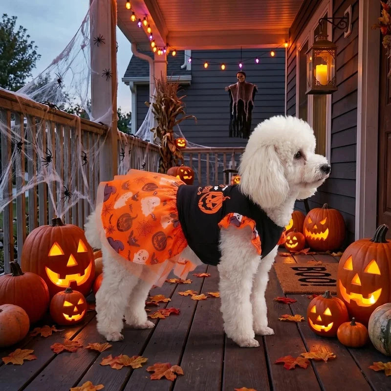 Happy Halloween Dog Tutu Dress Ruffle Pumpkin Skirt