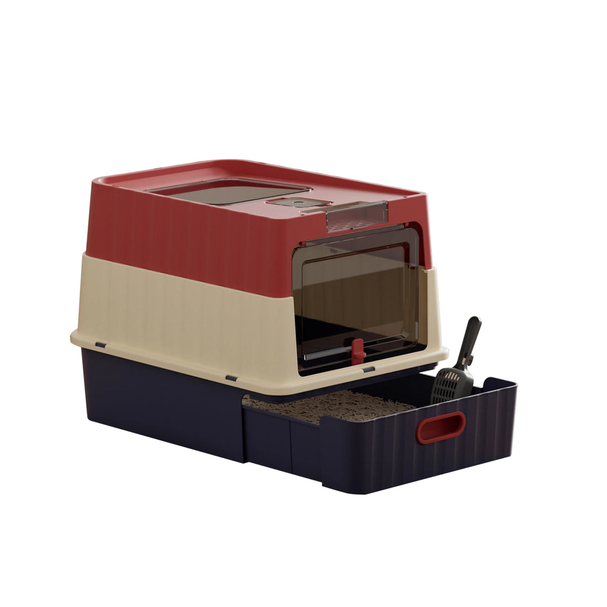 Large Cat Litter Box With Pull-Out Drawer, Fully Covered For Privacy & Odor Control, Front Entry & Top Exit, Leak-Resistant And Easy-Clean Tray