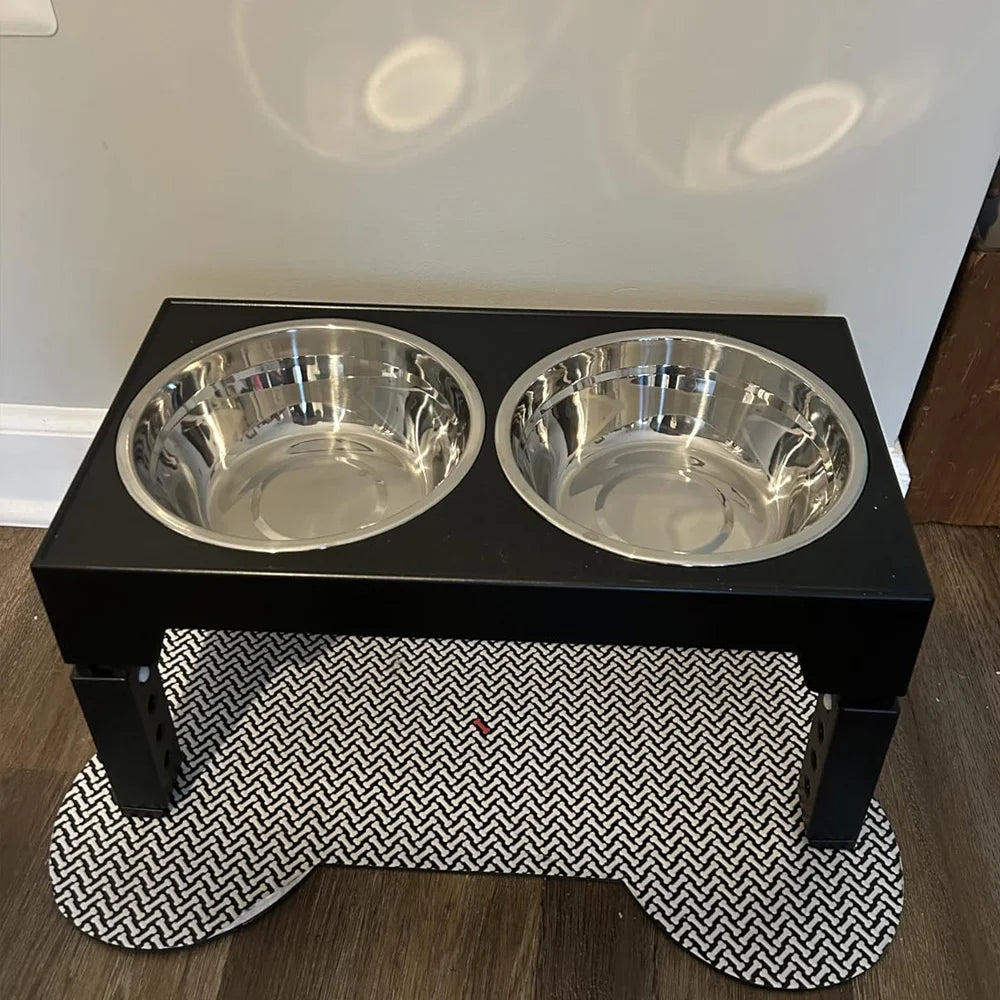 Elevated Dog Feeder With Adjustable Raised Stand Includes Double Stainless Steel Food Water Bowls