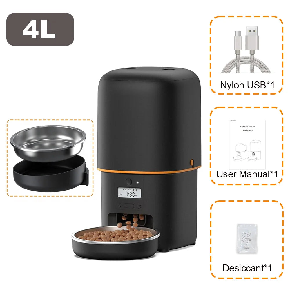 NITYERS 4L Automatic Smart Pet Food Dispenser with Key Control, Voice Recorder, Dual Power Supply, Timed Auto Dog Feeder with Stainless Steel Bowl